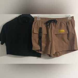 Shein 2PCS Women’s Set Brown Short / Black cropTop turtleneck . 1XL